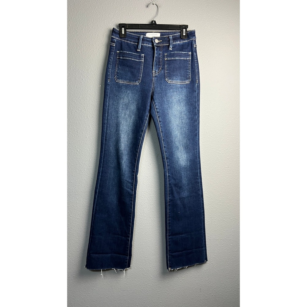 Lovervet by Vervet High Rise Flare Jeans Dark Wash Raw Hem LV1475 Size 27/5